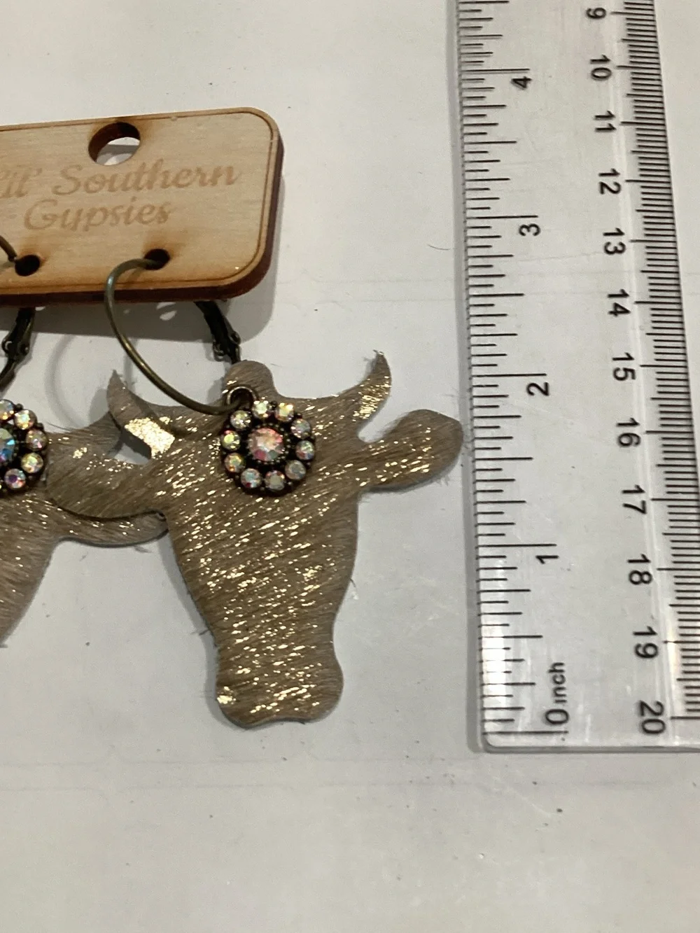 Gold Longhorn Dangle Earrings with Rhinestone Accent